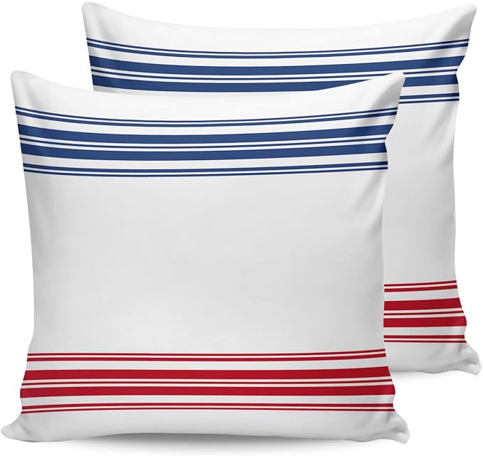 Prime Leader Outdoor Waterproof Pillow Covers Set of 2, Independence Day Flag Day Blue Red Stripe Patio Throw Pillow Covers, Decorative Cushion Case for Couch Sofa Furniture Garden, 20x20 Inch