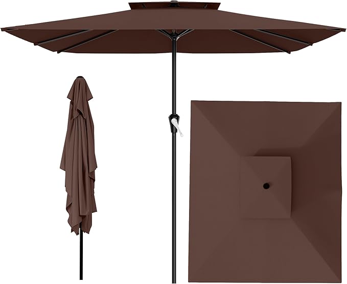 AreShark 8'x10' 2 Tiers Rectangular Patio Umbrella - Outdoor Umbrella Waterproof UV Protection, Market Table Umbrella w/Crank for Pool, Backyard, Deck(Dark Brown)