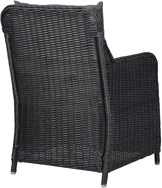 Afuera Living 7-Piece Outdoor Patio Dining Set, Black Weatherproof PE Rattan, Powder-Coated Steel Frame, Removable Washable Cushion Covers, Rectangular Table and 6 Chairs, Garden, Balcony, or