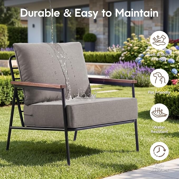 Luxury 22*24*6in Outdoor Patio Cushions, 3 Pieces Grey Outdoor Cushion | 6'' Thick Outdoor Cushions, Water-Resistant, Reversible, Removable Cover, for Patio Chairs Sofa Couch Loveseat