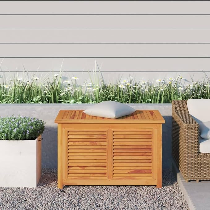 Deck Box Indoor Outdoor Storage Container Furniture with Bag, Patio Storage Box Bin Organizer for Garden Tools, 35.4"x19.7"x22.8" Solid Wood Teak