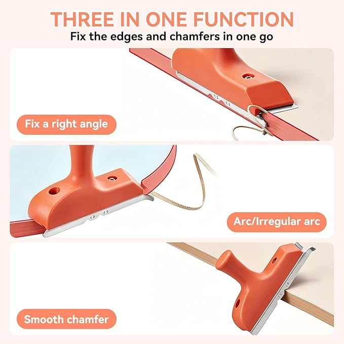 3 in 1 Edge Banding Trimmer with Sharp Stainless Steel Blades, Professional Woodworking Veneer Cutter with Ergonomic Grip for Veneer, PVC, and ABS on Straight, Curved, and Chamfered Edges