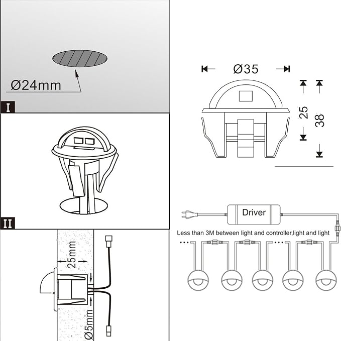 20pcs Low Voltage LED Deck Lights kit Φ1.38 Outdoor Garden Yard Decoration Lamp Recessed Landscape Pathway Step Stair Cold White LED Lighting, Bronze