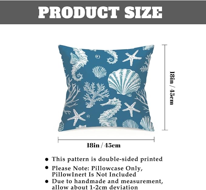 Waterproof Outdoor Pillow Covers Patio Throw Pillow Cases 18x18 Sea Shell | Decorative Throw Pillows Patio Cushion Covers Set of 2, 18x18 Outdoor Pillow Inserts Cover for Couch Chair