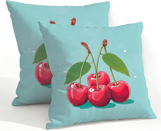 22x22 Inch Outdoor Pillow Covers Set of 2 Waterproof Throw Pillow Covers Decorative Couch Cushion Covers Cherry Cute Square Pillowcases Protectors for Patio Garden Sofa