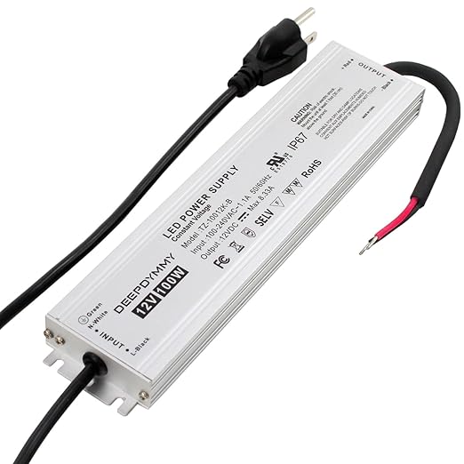 12V DC Power Supply 100W - Ultra Slim LED Driver Low Voltage Transformer with 3-Prong Plug & 3.3ft Cable, IP67 Waterproof for LED Strip Lights, Outdoor Lighting