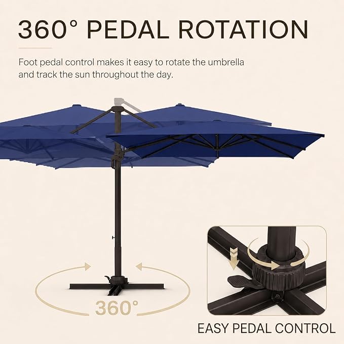 Kingdura 10' X 10' Cantilever Patio Umbrella with Base Included, Large Square Aluminum Outdoor Offset Umbrella with 360-degree Rotation, 4 Position Tilt, UV Protection for Pool Deck Garden Patio (Navy blue)