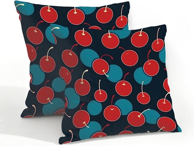 20x20 Inch Outdoor Pillow Covers Set of 2 Waterproof Throw Pillow Covers Decorative Couch Cushion Covers Red Cherry Blue Circle Square Pillowcases Protectors for Patio Garden Sofa
