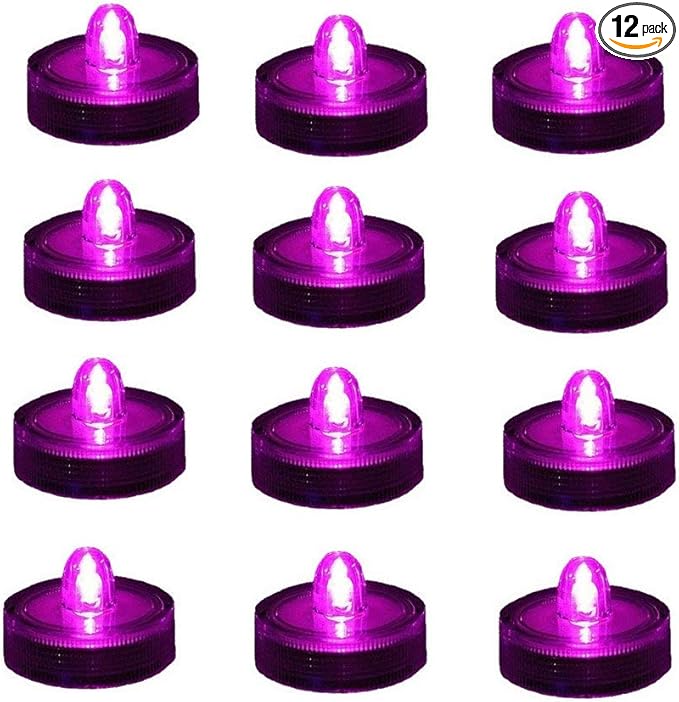 Bright LED Battery Operated Flameless Tea Light, Submersible Tea Candle Waterproof Decorations Underwater Vase Light for Party & Wedding, Pack of 12, Pink