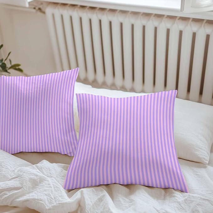 Throw Pillow Covers 24x24 Inch Set of 2, Purple Pink Waterproof Outdoor Cushion Covers, Geometric Vertical Striped Solid Rainbow Decorative Pillowcases for Couch, Sofa, Bed, Garden, Patio