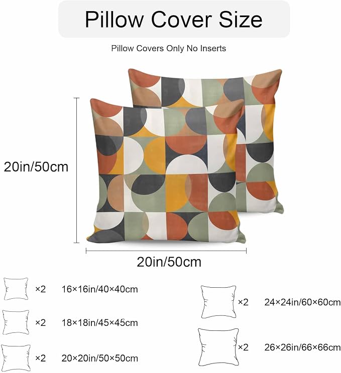 Vandarllin Outdoor Throw Pillows Covers 18x18 inch Set of 2 Waterproof Mid Century Geometric Decorative Zippered Cushion Covers for Patio Furniture, Abstract Modern Retro Lumbar Pillowcases