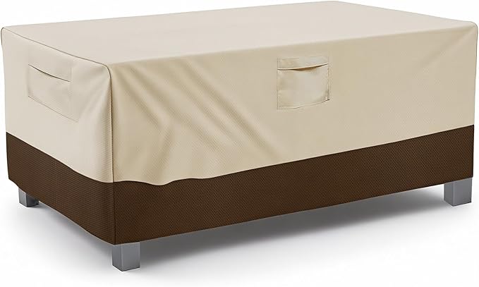 Vailge Rectangular/Oval Patio Table Cover, Heavy Duty and Waterproof Outdoor Lawn Patio Furniture Covers (Beige&brown, 42"Lx24"Wx16"H)