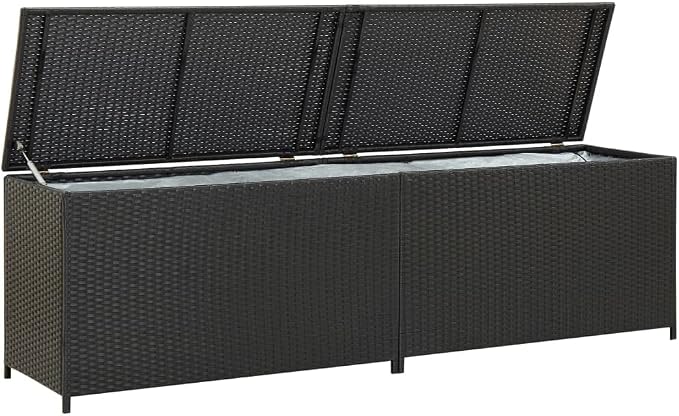 Poly Rattan Patio Storage Box with PE Liner 78.7"x19.7"x23.6" Black Outdoor Deck Box Poolside Furniture for Gardening Tools Pool Toys Cushions
