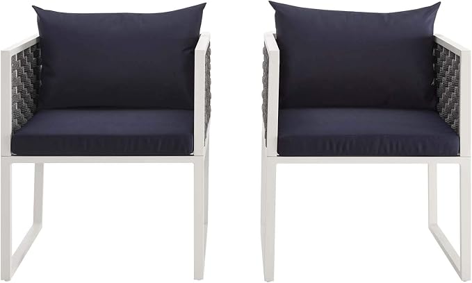 Modway Stance Outdoor Patio Aluminum Set of 2 Dining Armchair in White Navy