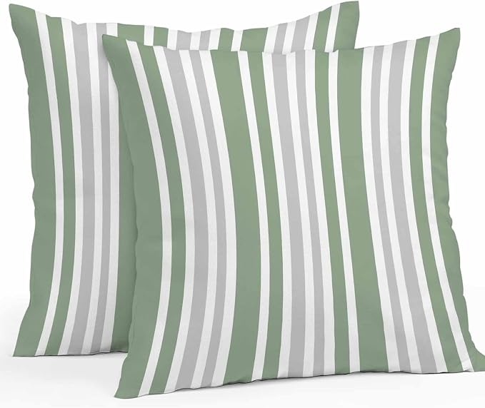 Sage Green Grey Stripe Outdoor Pillow Covers 16x16 Inch Throw Pillow Covers Set of 2 Waterproof Decorative Pillow Cases Farmhouse Minimalist Striped Cushion Covers for Patio Furniture Garden Couch