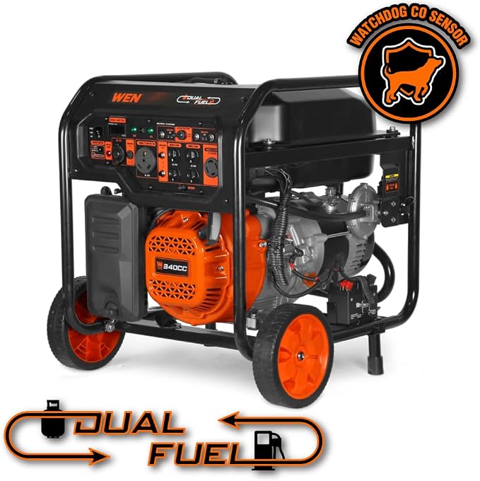 WEN 8000-Watt 120V/240V Dual Fuel Portable Generator, Electric Start, 340cc, Transfer-Switch and RV-Ready with CO Watchdog (DF8000X)
