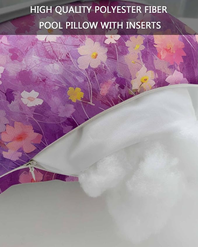 Chaise Lounge Head Resting Pillows,Spring Abstract Watercolor Purple Flowers Outdoor Chaise Pillows,Waterproof Patio Furniture Pillows with Insert and Adjustable Elastic Strap for Beach Chair
