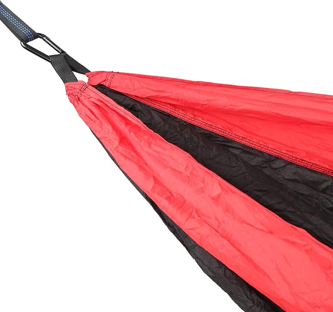 Camping Hammock for 2 Person, Portable Parachute Nylon Hammock, Double Lightweight Backpacking Hammock with Mountaineering Buckles, 300 x 200 cm for Outdoor Camping (Red and Black)