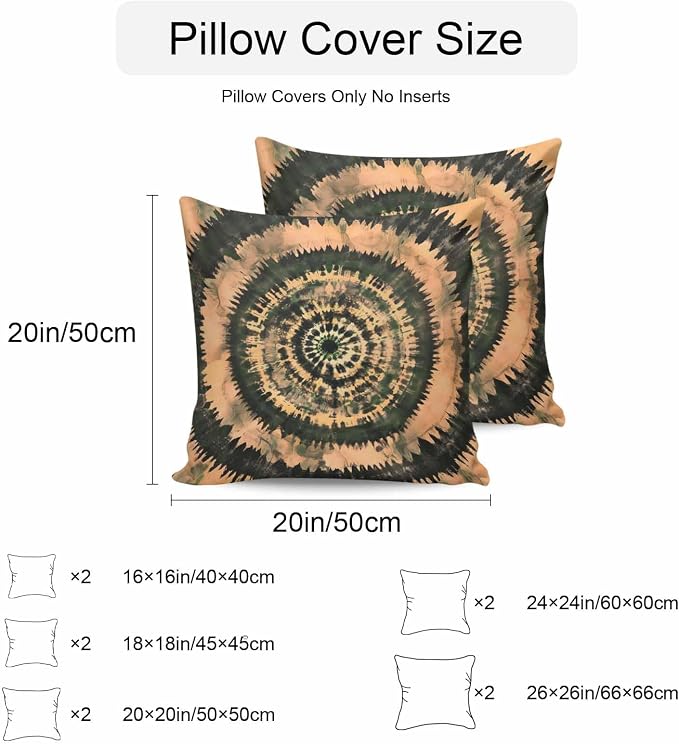 Vandarllin Outdoor Throw Pillows Covers 26x26 inch Set of 2 Waterproof Brown Tie-Dye Art Decorative Zippered Cushion Covers for Patio Furniture, Abstract Boho Tribe Lumbar Pillowcases