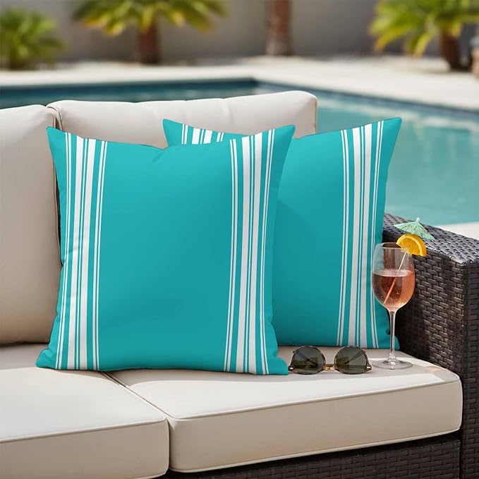 Outdoor Pillow Covers 16x16 Set of 2 Blue Stripe Outdoor Pillows Waterproof Throw Pillow Covers French Stripe Farmhouse Style Pillowcases Decorative Case for Patio Cushion