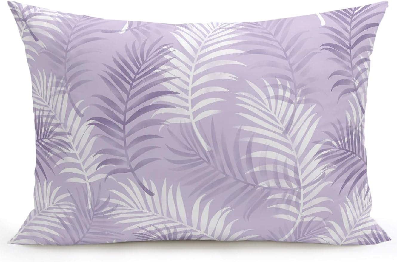 Waterproof Outdoor Pillow 1 Pack Lavender Tropical Palm Leaves Decorative Throw Pillows Cover & Insert 20x12 Inch Lumbar Pillowcase Summer Jungle Foliage Pillows for Couch Sofa Bed Patio Furniture