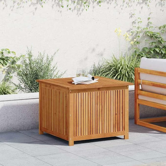 Solid Acacia Wood Patio Storage Box 29.5 x 29.5 x 22.8 Inch, Outdoor Deck Storage Container with Waterproof Inner Bag for Garden Furniture Cushions and Tools
