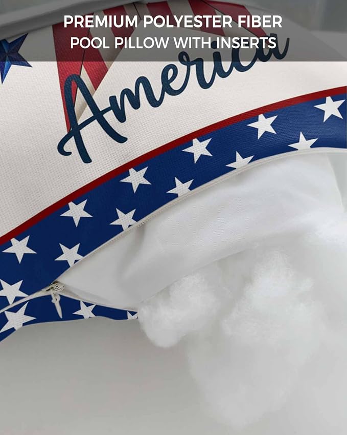 Outdoor Pillows Covers with Inserts 4th of July Patriotic American Flag Freedom Stars Waterproof Pillow with Adjustable Strap Throw Pillows for Patio Furniture Recliner Lounge Chair, 11x16 inch, 1PCS