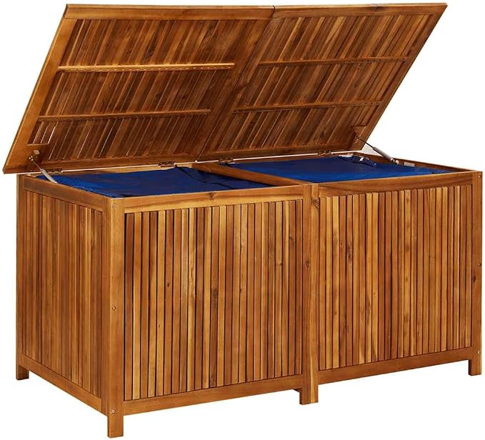 Outdoor Storage Box, Large Solid Acacia Wood Deck Chest with Water-Resistant Inner Bag, Brown Garden Organizer for Patio, Balcony, Blankets, and Cushions, 59.1 x 31.5 x 29.5 Inches