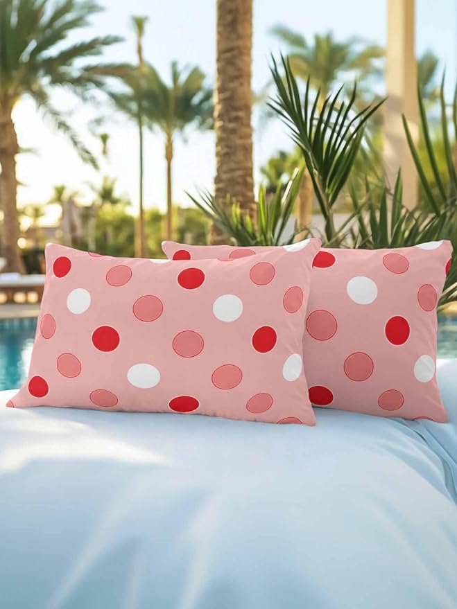 Waterproof Outdoor Pillow Set of 2 Red Polka Dots Decorative Throw Pillows Cover & Insert 20x12 Inch Lumbar Pillowcase Funny Circles Spots Pillows for Couch Sofa Bed Patio Furniture Indoor Outdoor