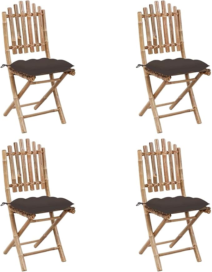 Foldable Bamboo Outdoor Dining Set with Cushions, 5 Piece Patio Table and Chairs Set for Al Fresco Dining