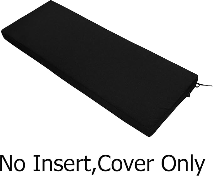 FUNHOME Outdoor Bench Cushion Cover 54 x18 x 3 inch,Water Resistant Cover with Zipper&Ties,Fade-Resistant Slipcover,Patio Porch Swing Cushion Cover Replacement Only,No Insert(Black)