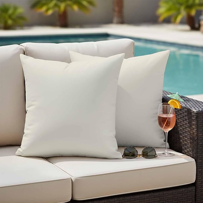 Outdoor Pillow Covers 24 x 24 Inches, Cream Solid Color Waterproof Throw Pillow Cover Set of 2, Aesthetics Contemporary Luxury Decorative Square Cushion Covers for Patio/Couch/Garden