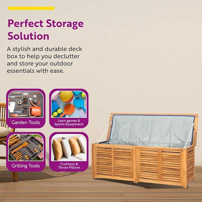 vidaXL Patio Storage Box with Bag, Outdoor Storage Box, Outdoor Cushion Storage for Patio Furniture Garden Tools, Retro Style, Solid Wood Teak