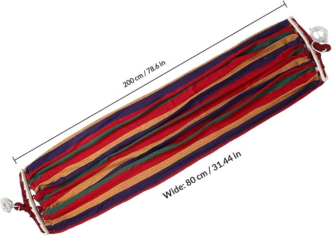 Outdoor Camping Hammock Canvas Thickened Single-Person 200x80cm Striped with Anti-tip Design and Curved Rod, Weatherproof Portable Hammock for Backyard and Travel