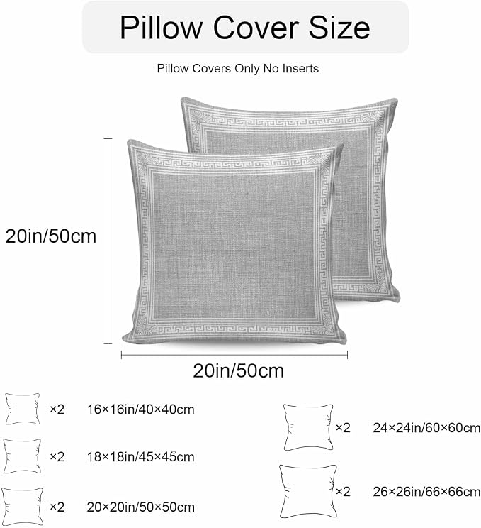 Grey Retro Greek Key Waterproof Outdoor Pillow Covers Set of 2 Home Decor, Geometric Greece Ancient Rustic Pillowcase Patio Pillow Covers for Couch Bench Furniture Garden 18x18in