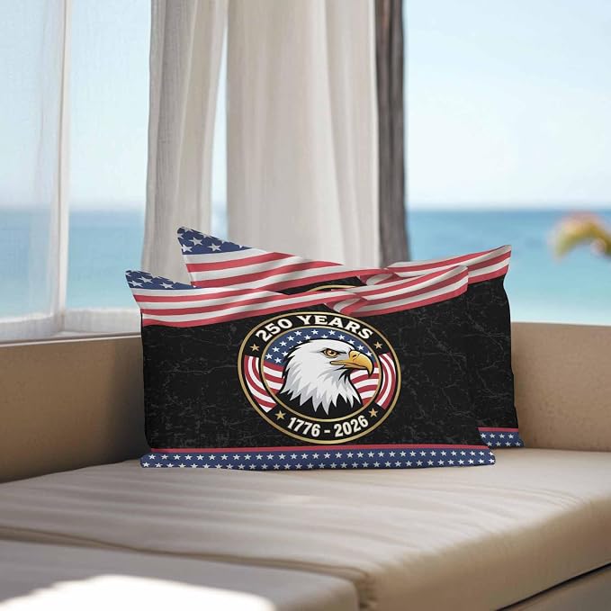 250 Year Anniversary Outdoor Waterproof Throw Pillow Covers 20x12 Set of 2, Independence Day Eagle USA Flag Decorative Pillowcases Cushion Pillowcase for Couch Sofa Patio Outside Pillow Protector