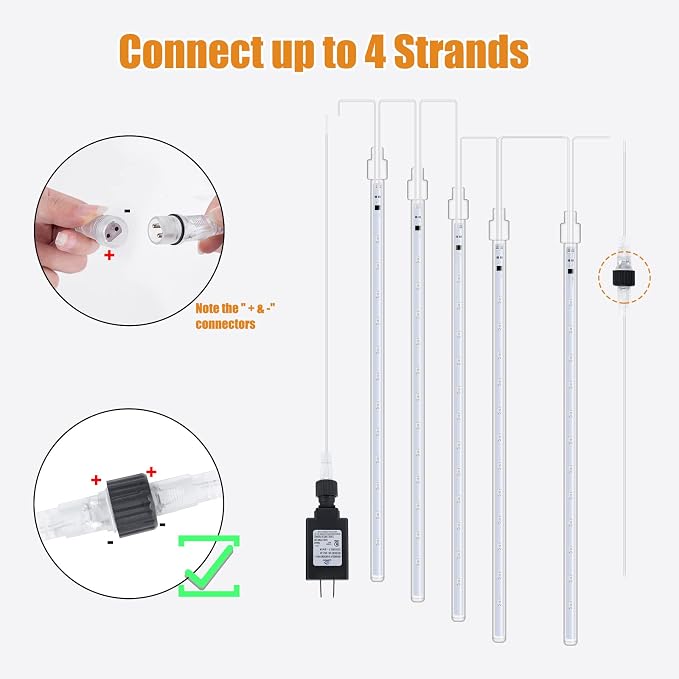 Brightown Christmas Lights Outdoor, 16 Inch 10 Tube 360 LED Icicle Lights | Connectable Meteor Shower Light Outdoor, Hanging Falling Rain Light for Tree Outside Holiday Xmas Decoration, White