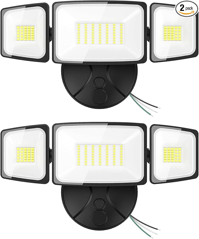 Onforu 2 Pack 75W Flood Lights Outdoor, 7000LM LED Flood Lighting Outdoor Switch Controlled, IP65 Waterproof Exterior Floodlight Fixture with 3 Adjustable Heads, 6500K Security Light for Garage Yard