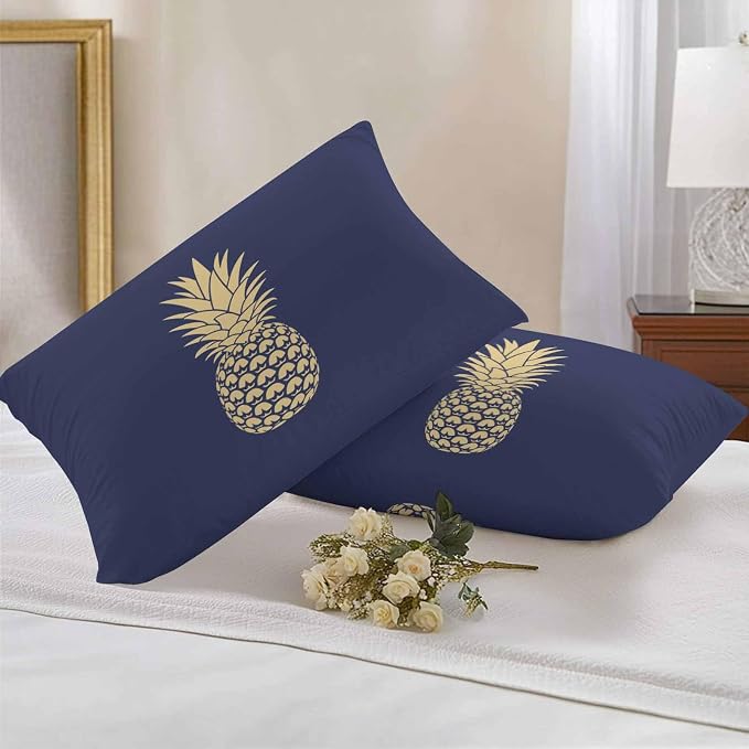 Yellow Pineapple Outdoor Waterproof Pillow Covers, Summer Fruits Navy Blue Decorative Rectangle Throw Pillowcase Sofa Cushion Sham for Patio/Couch/Chair, 20"x12" 2 Pack