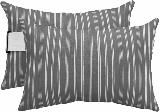 Pack of 4 Outdoor Lumbar Pillow Covers 11x16 Inch, Grey Striped Waterproof Throw Pillow Covers Set, Farmhouse Stripes Modern Vintage Indoor&Outdoor Decorative Cushion Cases for Patio Porch Car