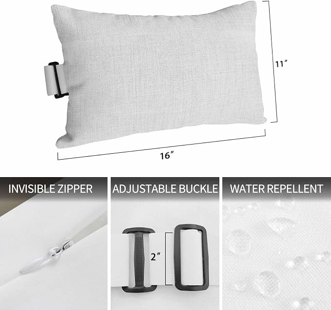 White Outdoor Lumbar Pillow 11x16 Inch, Farmhouse Burlap Solid White Color Modern Linen Texture Waterproof Throw Pillow Covers with Insert, Decorative Chair Cushions for Patio Garden Recliner