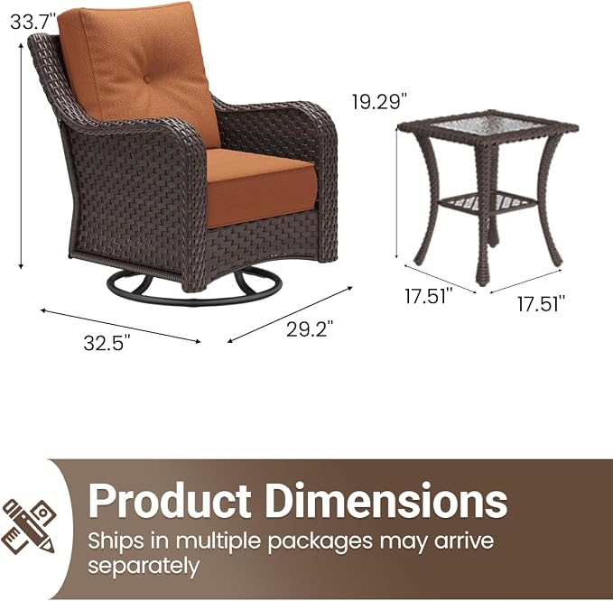 6 Pieces Outdoor Furniture Set with 6-inch Cushions, High Back Wicker Swivel Rocker Chairs with Coffee Table, Luxury Conversation Set for Deck Patio and Poolside