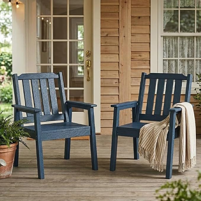 IDEALHOUSE Outdoor Patio Dining Chairs Set of 2, Heavy Duty HDPE Garden Seating with Sturdy Weather-Resistant Frame, Comfortable Wide Seat and Back, Waterproof for Backyard or Poolside, Navy