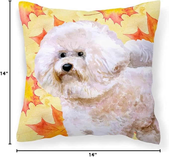 Caroline's Treasures BB9966PW1414 Bichon Frise #2 Fall Fabric Decorative Pillow, Yellow Machine Washable, Indoor Outdoor Decorative Pillow for Couch, Bed or Patio, 14Hx14W