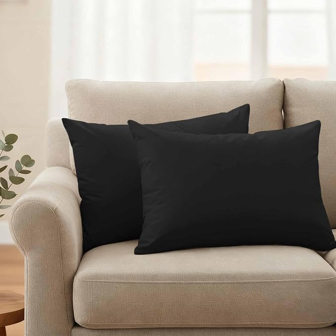Lumbar Pillow Covers 20x12 Inch Set of 2, Black Pure Color Waterproof Outdoor Pillow Covers, Aesthetics Contemporary Luxury Decorative Cushion Pillowcases for Couch, Sofa, Bed, Garden, Patio