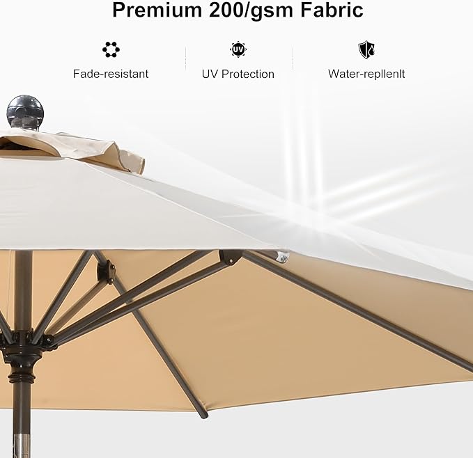 PURPLE LEAF 8' Round Patio Umbrella Outdoor Table Umbrella Aluminum Frame Market Umbrella Sun Umbrella with 8 Sturdy Ribs & Tilt for Garden Deck Lawn & Pool Beige