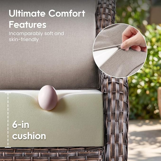 Luxury 22*24*6in Outdoor Patio Cushions, 2 Pieces Beige Outdoor Cushion | 6'' Thick Outdoor Cushions, Water-Resistant, Reversible, Removable Cover, for Patio Chairs Sofa Couch Loveseat