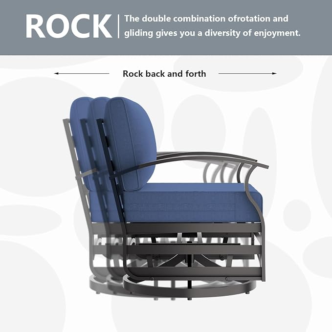 5 Piece Aluminum Outdoor Patio Furniture Set with 48" Round Propane Fire Pit, Outdoor Dining Table Set with 4 Aluminum Swivel Chairs, Outdoor Furniture Set with Fire Pit for Porch, Balcony, Navy