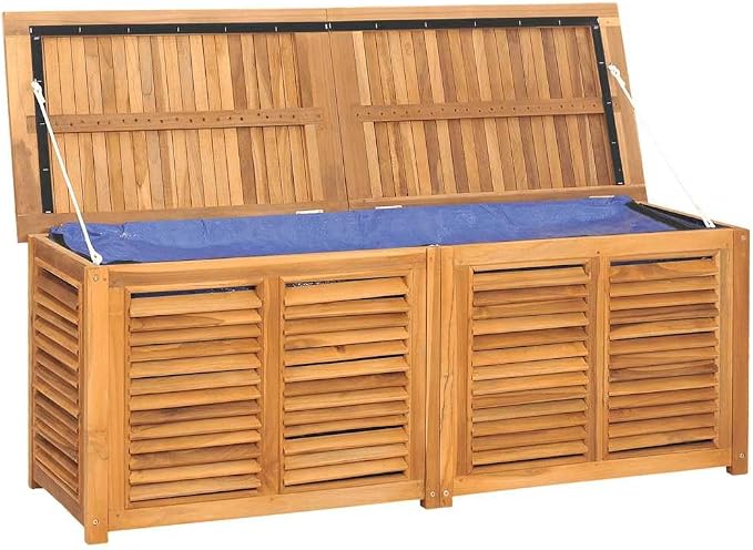 Outdoor Patio Storage Box 59.1 x 19.7 x 21.7 Inch Solid Teak Wood Garden Chest with Waterproof Liner Bag for Backyard Deck Furniture Organizer