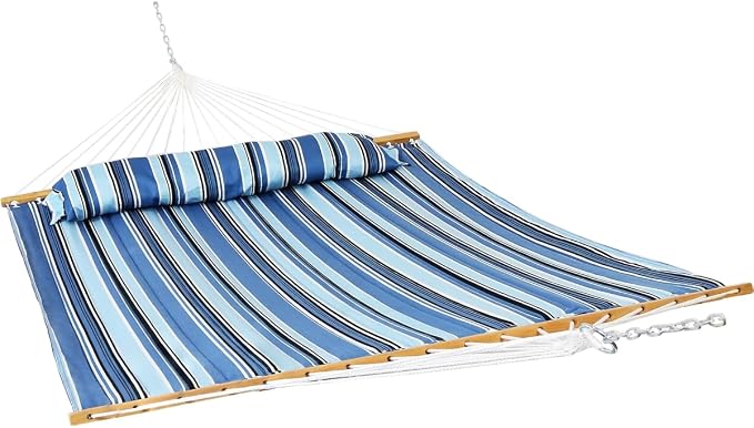 HomeRoots 643967 Striped Double Hammock Light Blue & Dark Blue